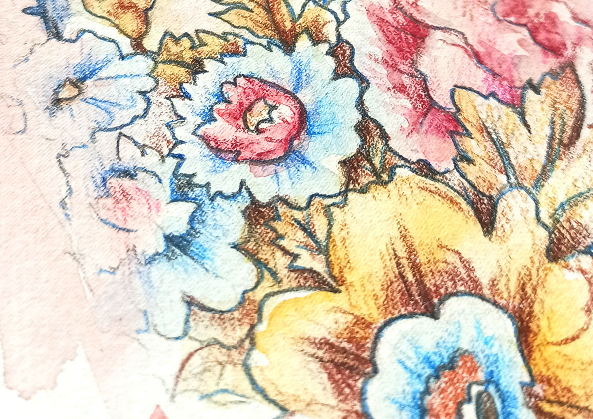 dibujo de flores con lápices de colores