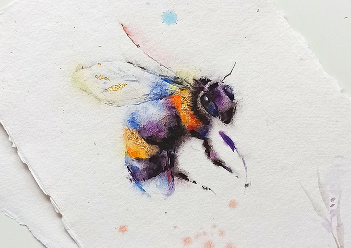 abeja acuarela papel khadi