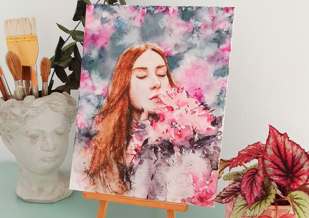 retrato watercolor canvas panel phoenix arts