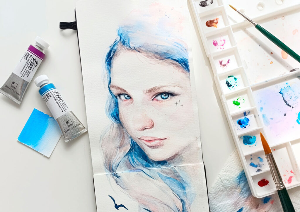 Retrato con acuarelas sinhanart
